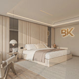 Wall Panel Headboard Storage Bed Set in cream plush made  by Bedroomking