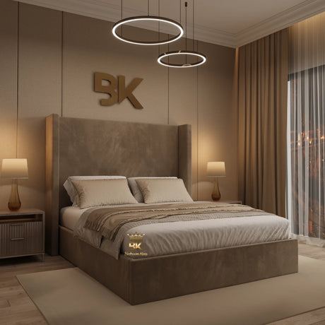 Modern bedroom with a bed, wingback headboard - 5ft kingsize bed