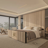 Wall panel storage bed frame wth mirrors made by Bedroomking