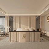 Modern Romford TV storage bed with wall panel  made by Bedroomking