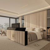 TV bed frame in cream plush velvet made by Bedroomking