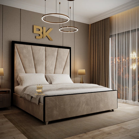 Kensington luxury black border bed in cream plush velvet - super king size bed