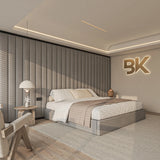 Wall panel storage bed frame with black border made by Bedroomking