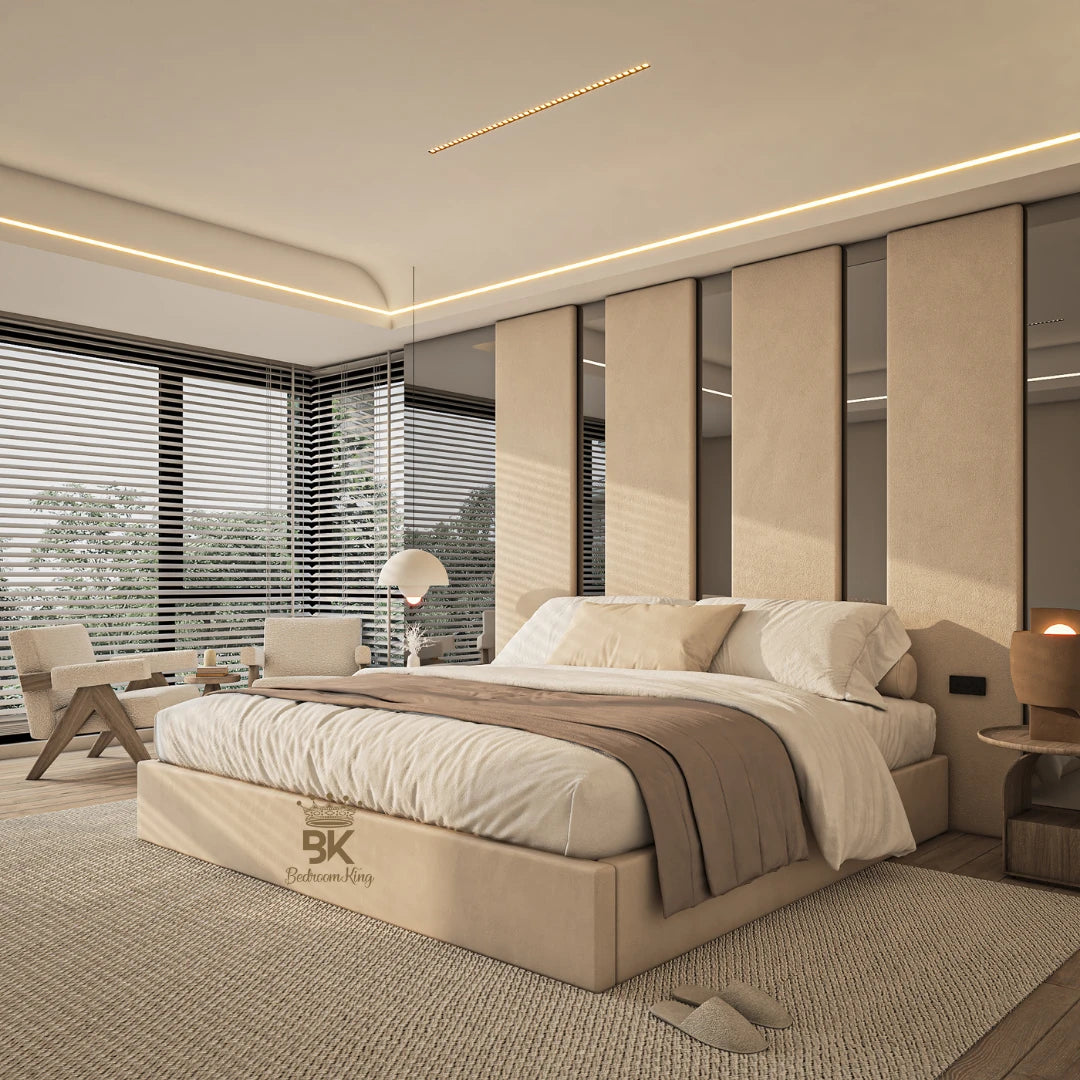 King Size Storage Bed Set with High Panel & Mirror made by Bedroomking