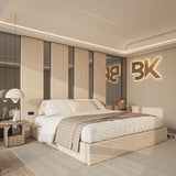 Wall panels with king size  storage bed set and mirrors made by Bedroomking