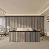 Upholstered storage bed with built-in TV lift + Oversize headboard