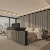 Islay bed featuring oversized headboard and black borders made by Bedroomking