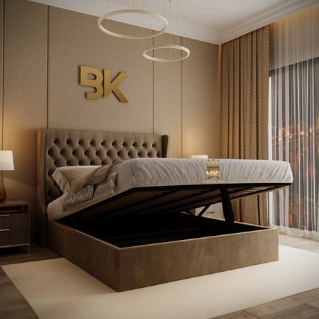 Curve Wingback Ottoman Storage Bed - 6ft Superking Size