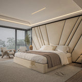 Black Border Storage Bed Frame in cream plush velvet made by Bedroomking