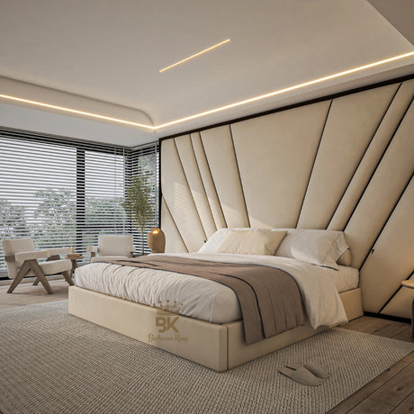 Black Border Storage Bed Frame in cream plush velvet made by Bedroomking