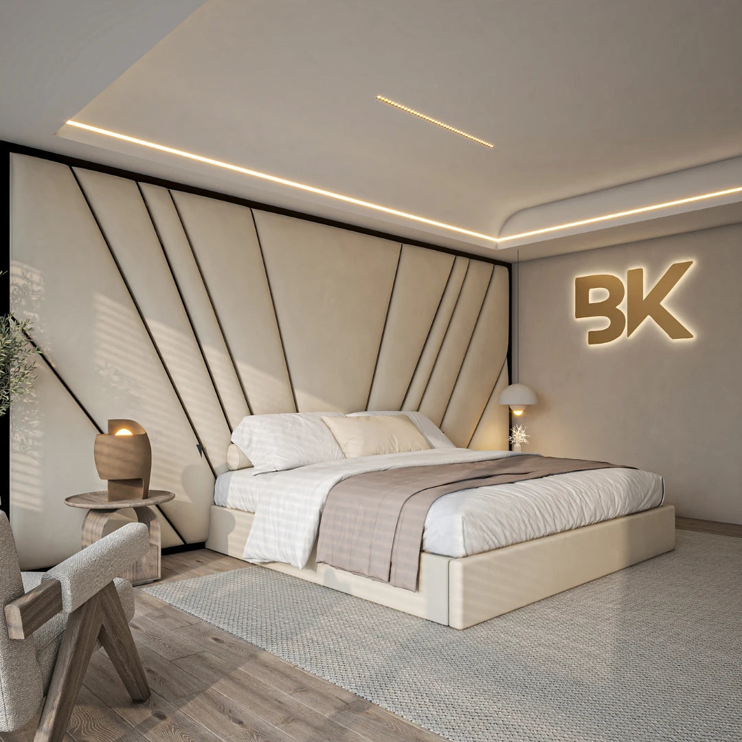 Wall panel storage bed set in king size made by Bedroomking