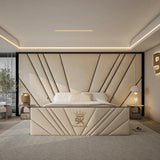 Wall panel storage bed with bold black border made by Bedroomking