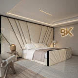 Wall panel storage bed set with black borders made by Bedroomking