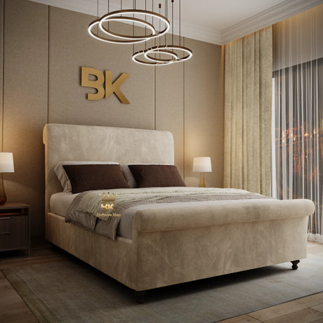 Upholstered Sleigh Bed Frame With 4ft6 Double Bed Size