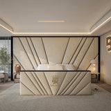 Wall panel TV bed with sleek black border and ottoman storage option made by Bedroomking