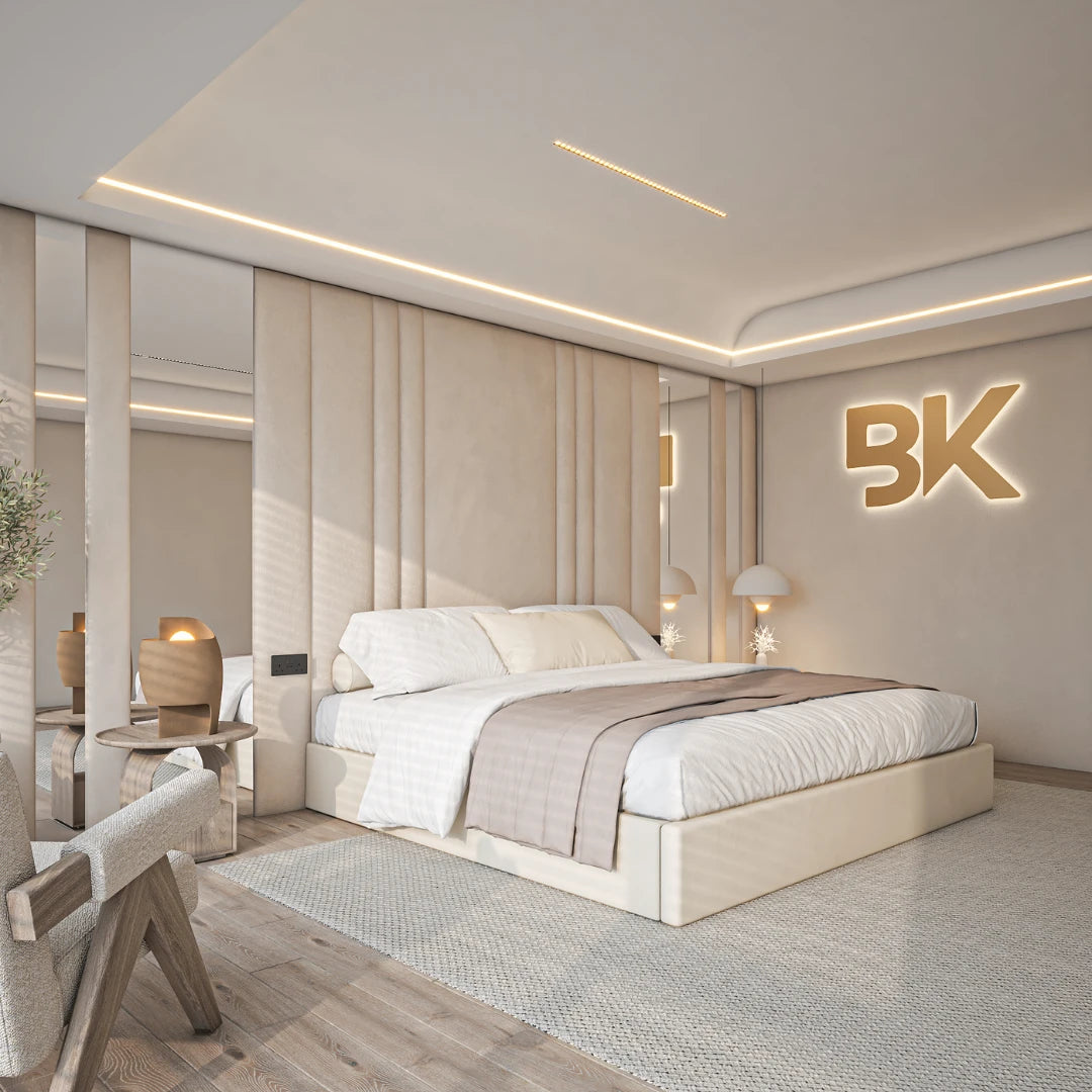 Mirror wall panels with superking size storage made by Bedroomking