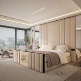 Wall panel with mirrors and metal gas lift storage made by Bedroomking