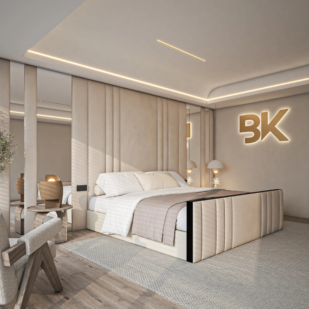 Wall panel double storage bed with mirrors made by Bedroomking