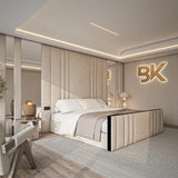 Wall panel double storage bed with mirrors made by Bedroomking