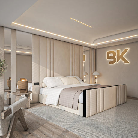 Wall panel double storage bed with mirrors made by Bedroomking