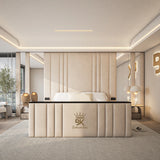 Shelley wall panel bed with hidden storage, TV lift, and elegant mirrors