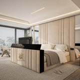 Storage TV bed with mirror wall panels made by Bedroomking