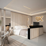 Wall panel storage TV bed with matching mirrors 