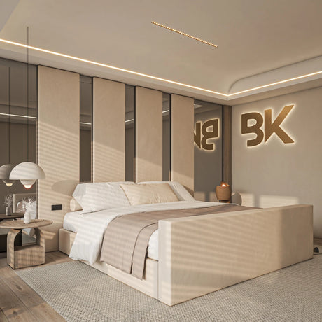 Cream Plush Wall panels with footboard made by Bedroomking