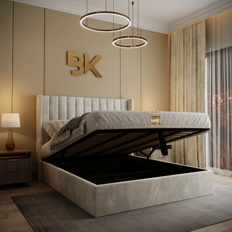  Upholstered Wingback Bed With Optional Ottoman Storage