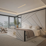 Storage bed with sleek mirror wall panel made by Bedroomking