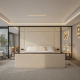 Luxury cream storage bed featuring wall panel headboard