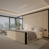 Luxury cream storage bed featuring wall panel headboard