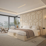 Upholstered storage bed frame + Wall panels with mirrors