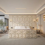 Cream storage bed with wall panel and mirrors made by Bedroomking