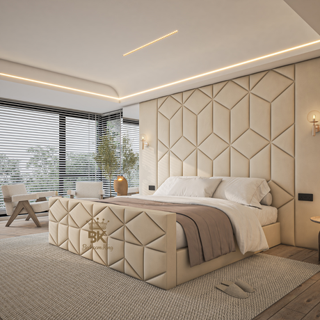 Wall panel storage bed frame in king size made by Bedroomking
