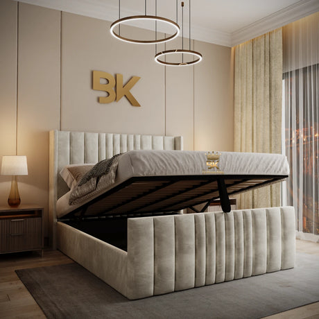 Wingback Upholstered Bed With Optional Ottoman Storage