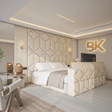 TV bed frame + wall panel with mirrors + King size bed
