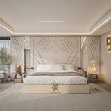 Wall panel bed frame with mirrors and super king size storage options made by Bedroomking