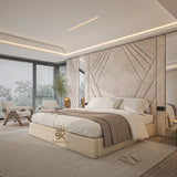 Wall panel storage cream bed frame + Mirrors 