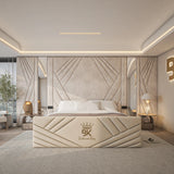 Wall Panel Storage Bed Frame in elegant design with integrated mirrors