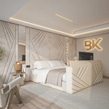 Wall panel TV bed frame with storage