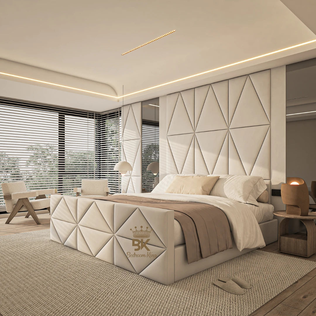 King size bed set with mirror wall panels made by Bedroomking