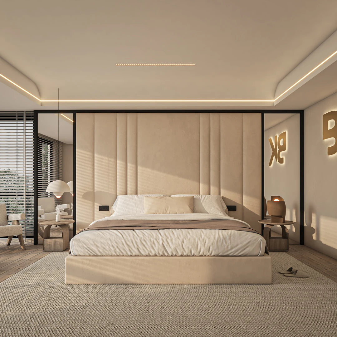 Oversized Wall panel with king size storage bed set