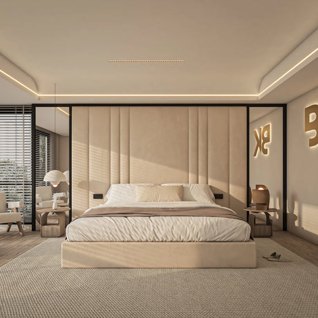 Oversized Wall panel with king size storage bed set