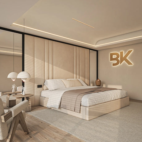 Wall panel bed in cream plush made by Bedroomking