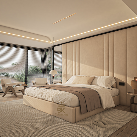 Tall wall panel with mirrors and king size storage made by Bedroomking
