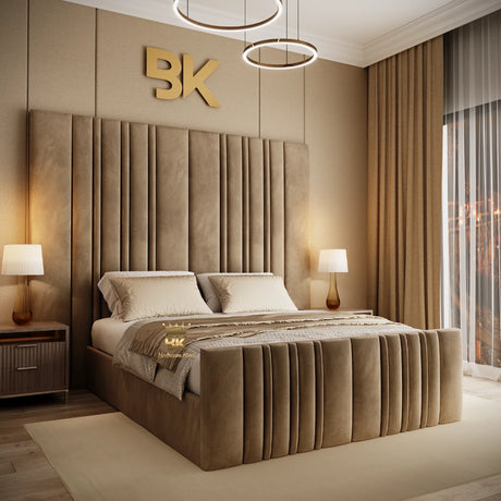 Oversized Headboard Luxury Bed With Optional Ottoman Storage - King Size Bed