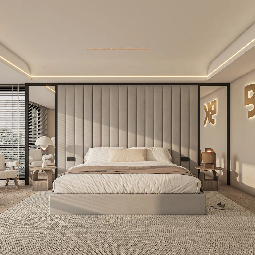 Ashby Bed with High Headboard + Storage Mirror Bed