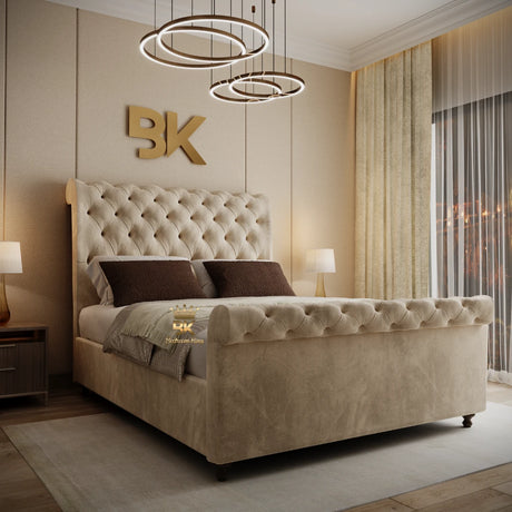 Upholstered Sleigh Bed Frame With Optional Ottoman Storage