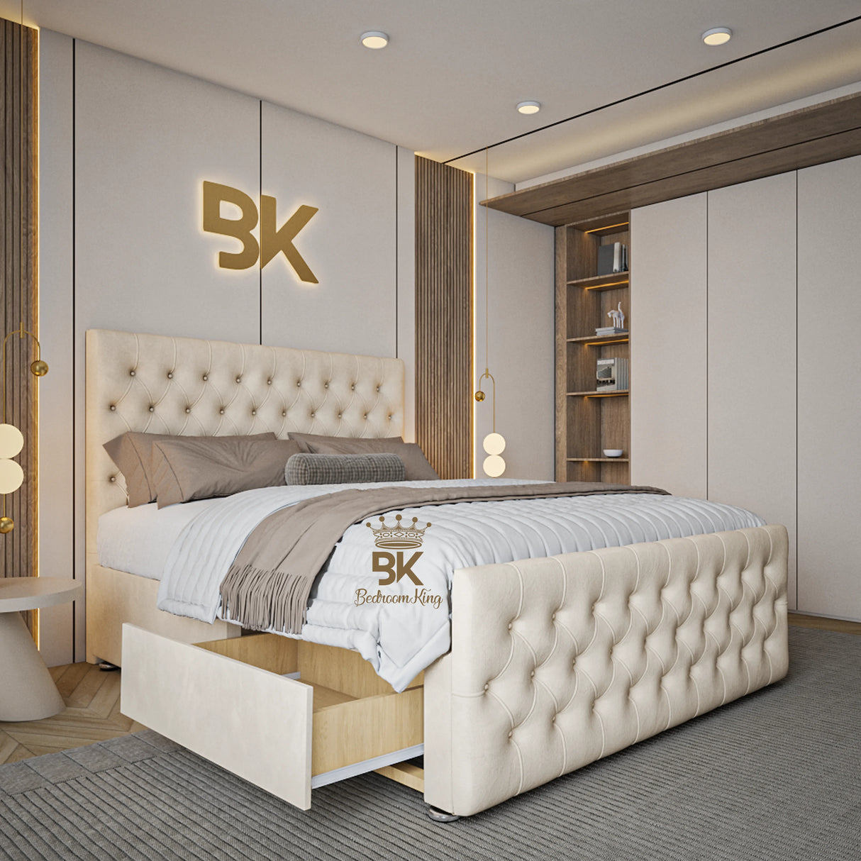 Albion Divan Drawer Storage Bed With Footboard - cream plush velvet